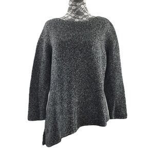 Pure J Jill Gray Black Sweater Womens Medium Petite Wool Blend Asymmetrical Hem